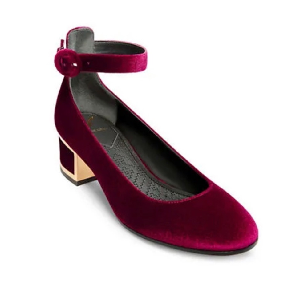 New Brian Atwood Red Scarlet Velvet Mary Jane Shoes